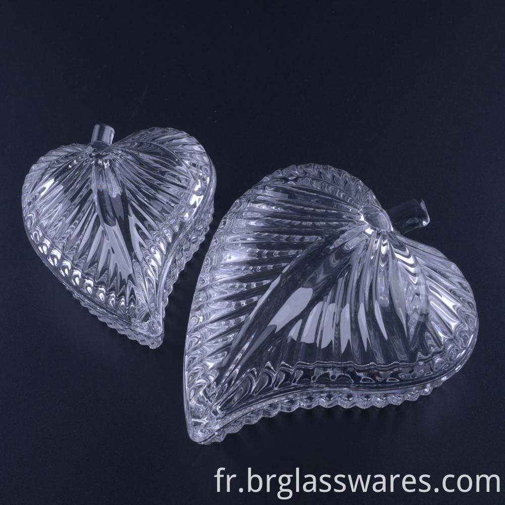 Hand Pressed Leaf Shaped Glass Jewelry Box Jar